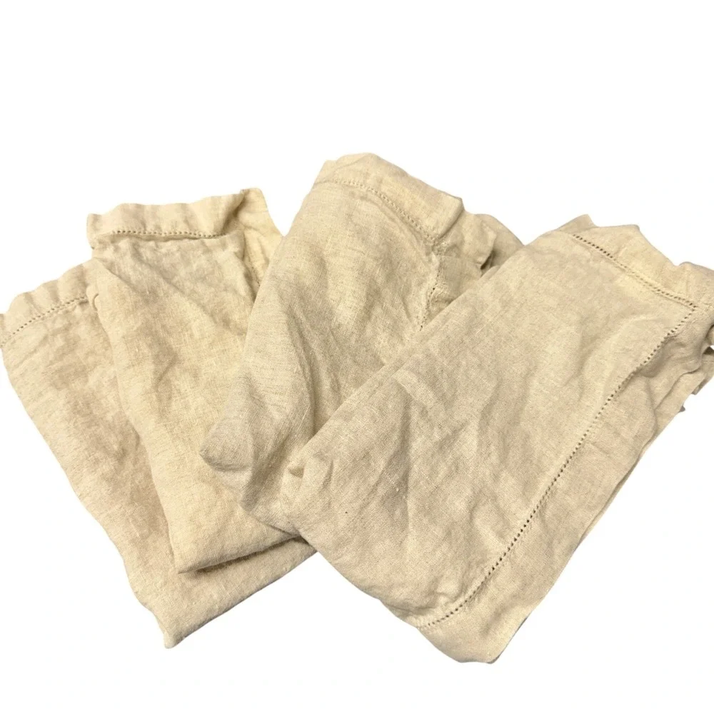Pottery Barn Linen Napkins Set of 4 Hemstitch Flax Tan Table Linens 20